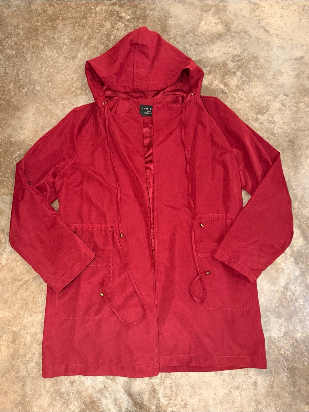 Love Tree Burgundy Maroon Hooded Utility Jacket Large Game Day Tailgate Fall